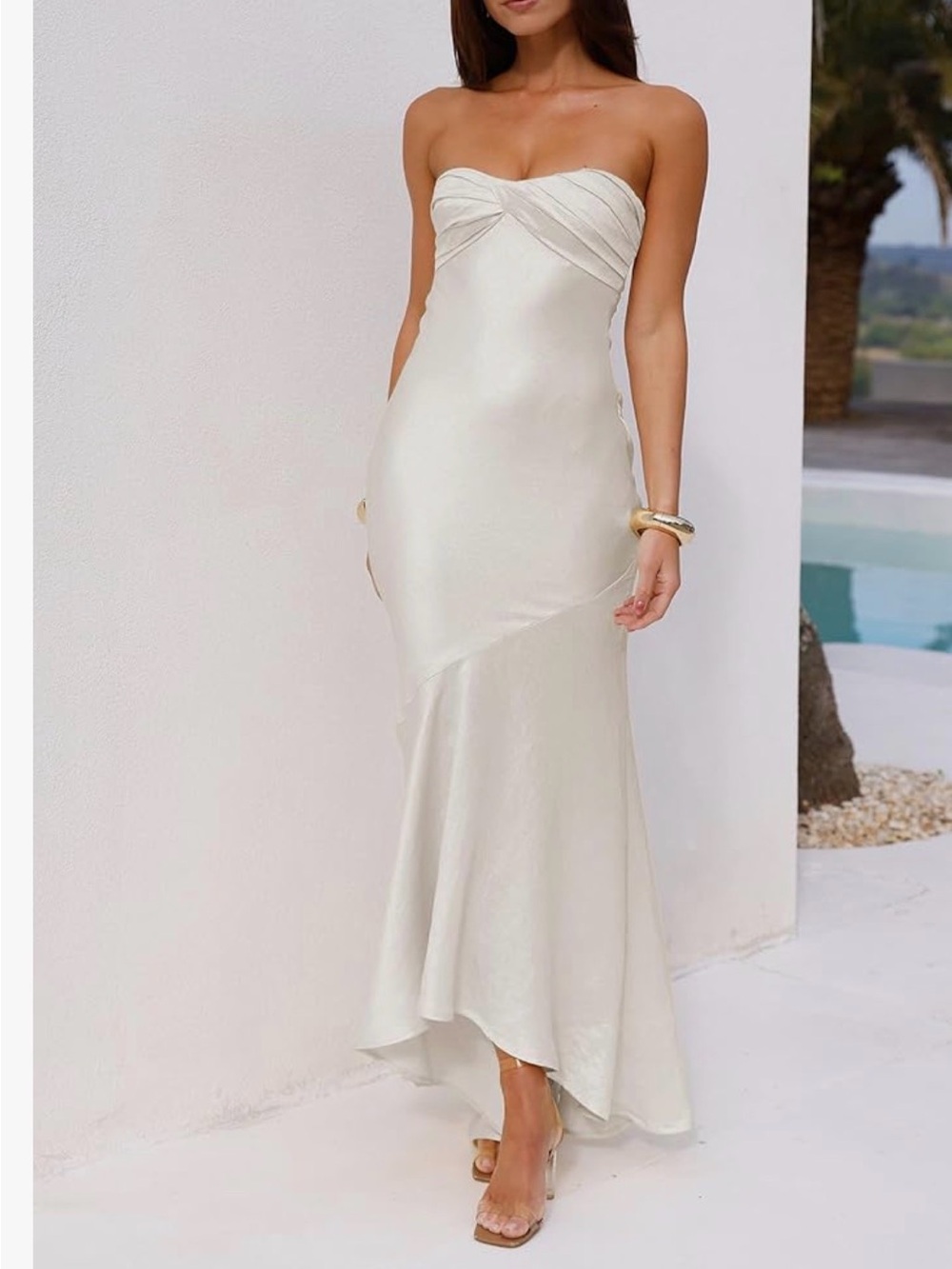 DIWIDI White Strapless White Mermaid Maxi Dress Sz S Women
